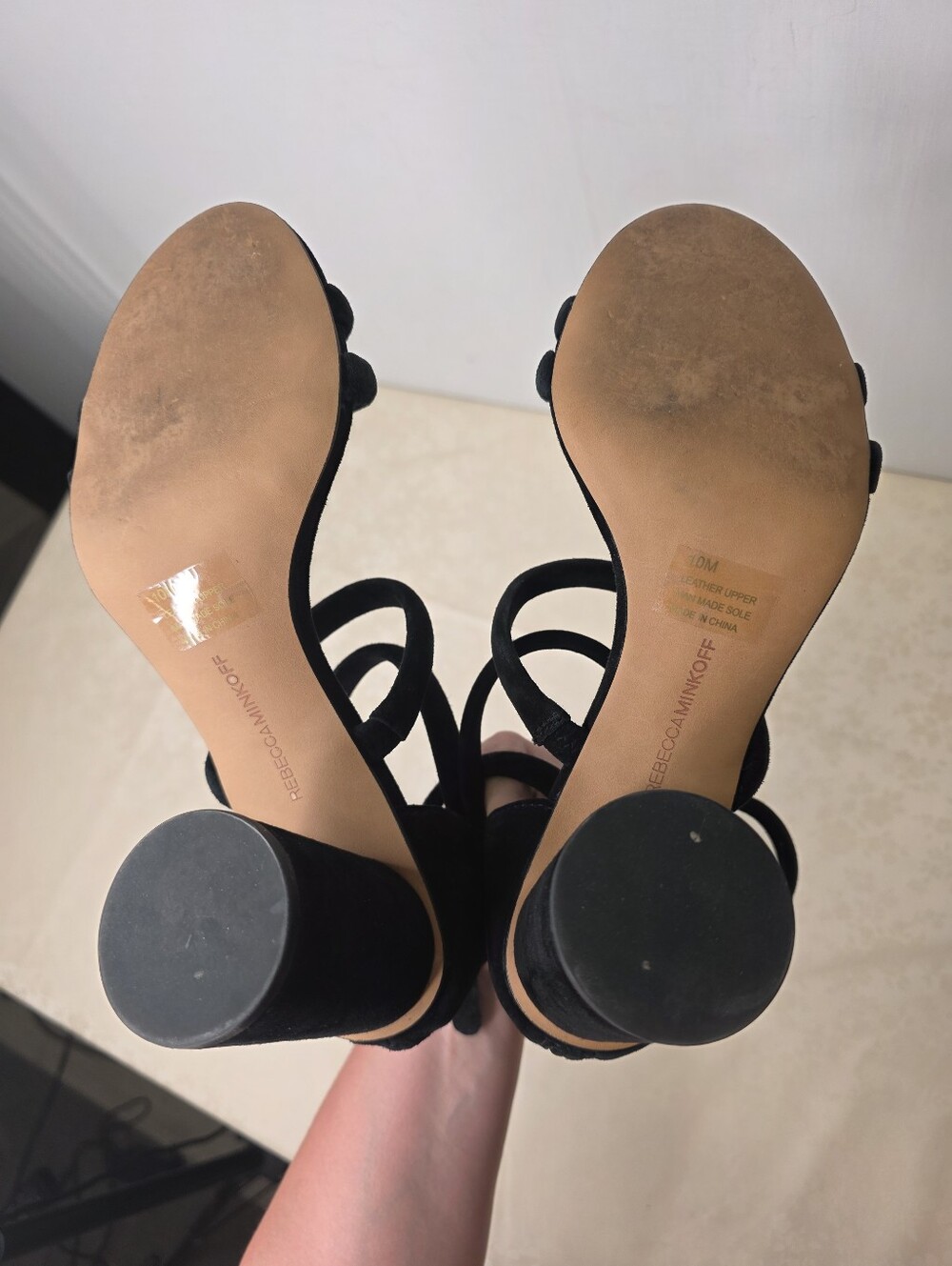Rebecca Minkoff Black Suede Multi Strap Block Heel Sandals Zipper Back Size 10M - Picture 6 of 8